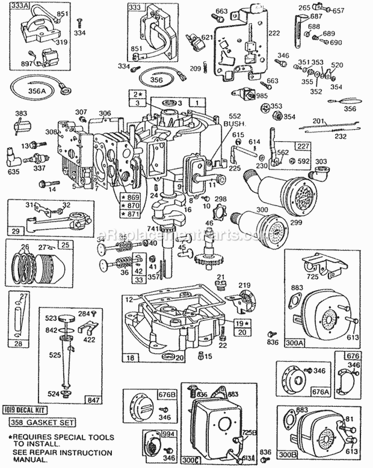 Cyl Sump PistonOil Fill Diagram and Parts List for  Briggs and Stratton Engine
